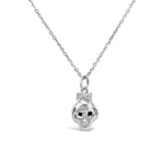 WD113SG-STERLING SILVER  BONEHEAD GIRL BLACK DIAMOND EYES 16 IN CHAIN NECKLACE