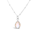 GR77-STERLING SILVER PEAR SHAPED CLEAR QUARTZ 16IN CHAIN NECKLACE
