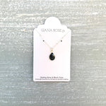 GR74-STERLING SILVER PEAR SHAPED BLACK ONYX 16IN CHAIN NECKLACE