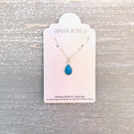 GR70-STERLING SILVER PEAR SHAPED TURQUOISE 16IN CHAIN NECKLACE