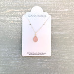 GR74-STERLING SILVER PEAR SHAPED ROSE QUARTZ 16IN CHAIN NECKLACE