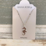 GR94-STERLING SILVER 14KT GOLD PLATED SEAHORSE NECKLACE ON 18 INCH CHAIN