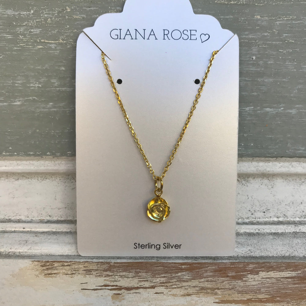 GR182-STERLING SILVER PLATED WITH 14KT GOLD ROSE NECKLACE ON 16 INCH CHAIN