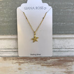 GR193-STERLING SILVER 14KT GOLD PLATED SMALL STARFISH NECKLACE 16 ON CHAIN NECKLACE