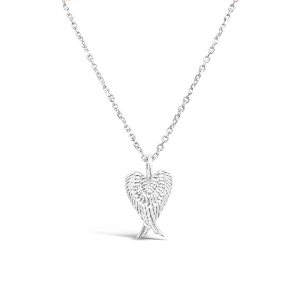 GR99-STERLING SILVER 14KT GOLD PLATED ANGEL WING HEART NECKLACE ON 18 INCH CHAIN
