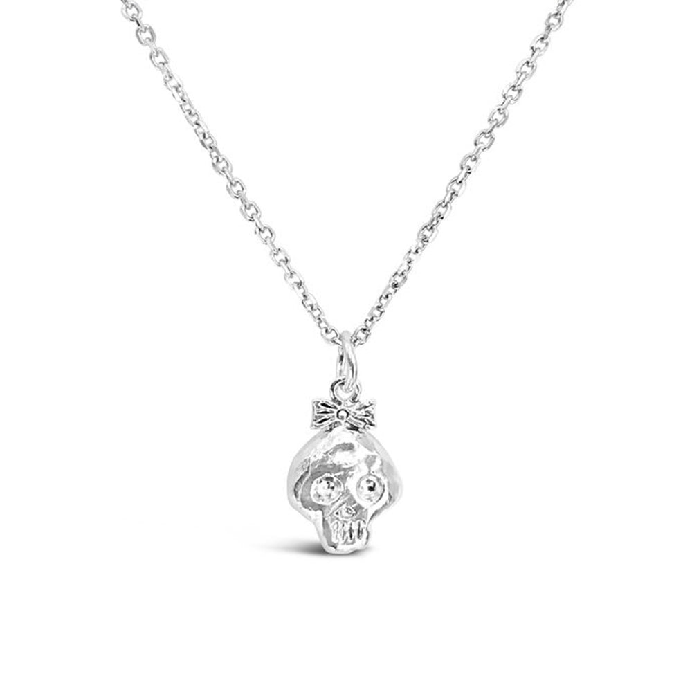 GR91-STERLING SILVER 14KT GOLD PLATED BONEHEAD GIRL NECKLACE ON 16 INCH CHAIN