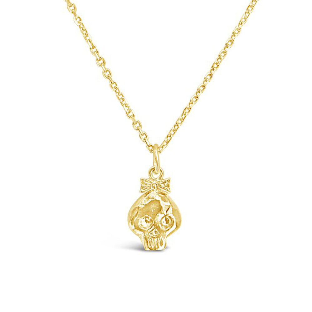 GR91-STERLING SILVER 14KT GOLD PLATED BONEHEAD GIRL NECKLACE ON 16 INCH CHAIN