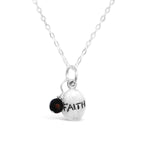 GR75-STERLING SILVER 'FAITH' CHARM WITH BLACK ONYX ON A 16 INCH CHAIN NECKLACE