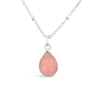 GR74-STERLING SILVER PEAR SHAPED ROSE QUARTZ 16IN CHAIN NECKLACE