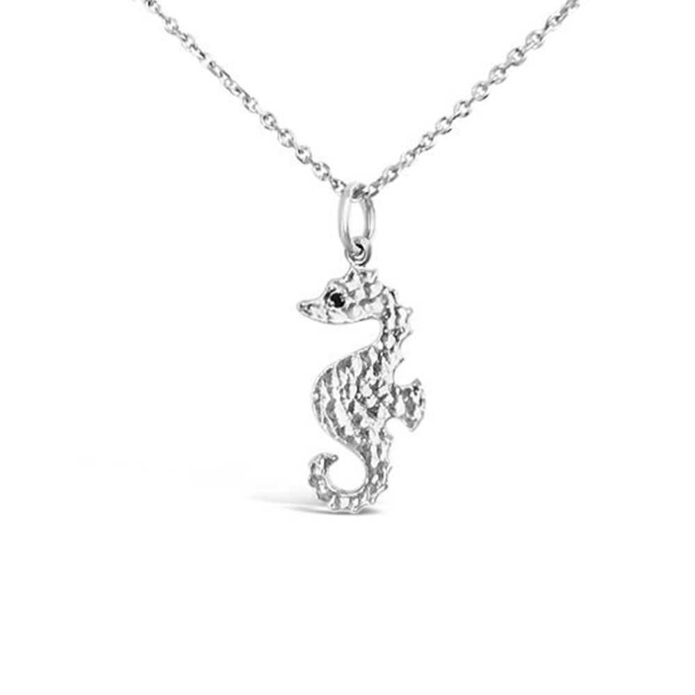 WD95S-STERLING SILVER LARGE SEAHORSE NECKLACE WITH BLACK DIAMOND EYES