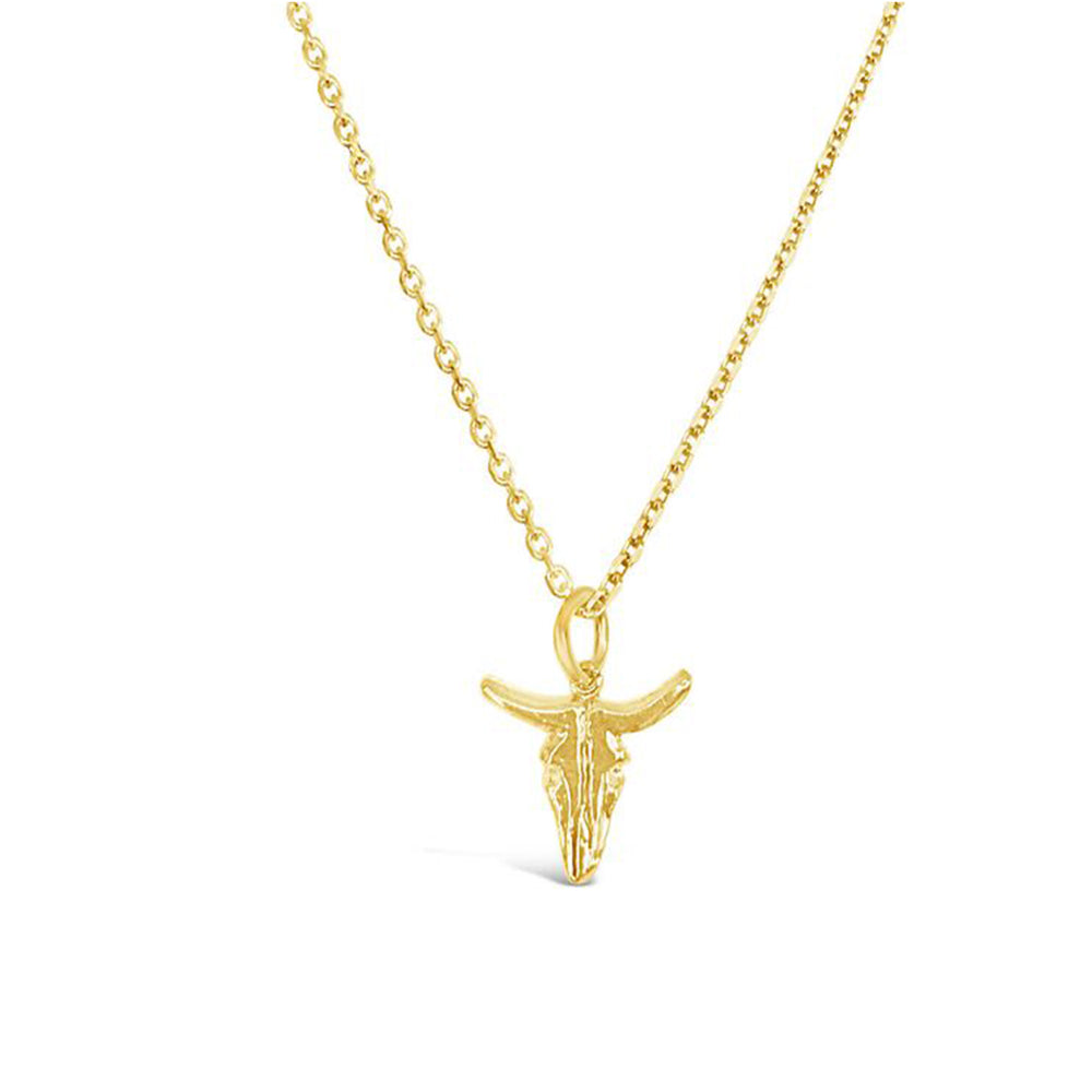 GR95-STERLING SILVER 14KT GOLD PLATED SMALL BULL NECKLACE ON 16 INCH CHAIN