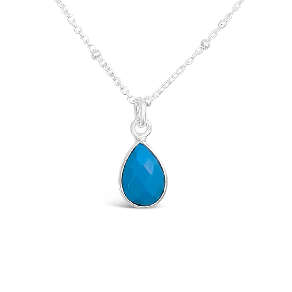 GR70-STERLING SILVER PEAR SHAPED TURQUOISE 16IN CHAIN NECKLACE