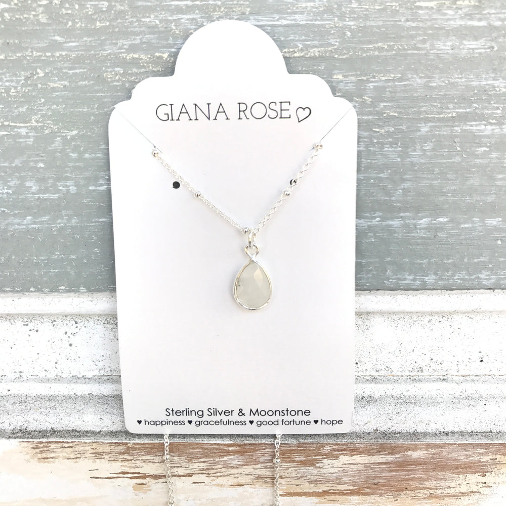 GR79-STERLING SILVER PEAR SHAPED MOONSTONE 16 IN CHAIN NECKLACE